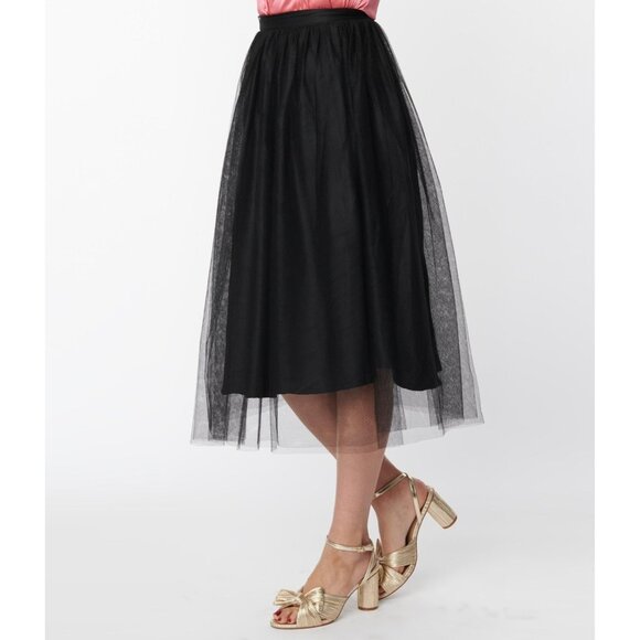 Magnolia Place Unique Vintage Black Tulle Midi Skirt A Line Retro 2XL - Picture 1 of 7
